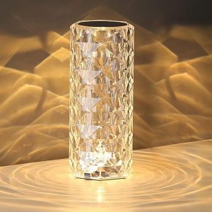 Portable Crystal Table Lamp,3 Color Touch Control Rechargeable Lamp,Crystal Bedside Lamp,Night Light,Room Decor Desk Lamp,Bedroom,Living Room,Kitchen,Dining Room Lamp (3-Color Rose)