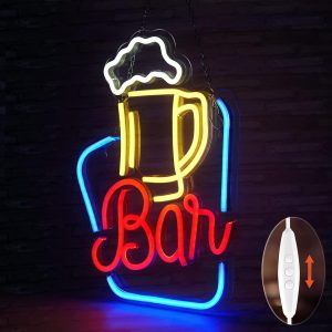 Neon Bar Sign, Beer Neon Sign for Wall Decor, Brightness Adjustable LED Neon Light Sign USB Powered Decorative Bar Sign for Home Bar Wall Party Decor