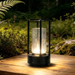 Rechargeable LED Table Lamp, Cordless Portable Desk Lamp, 3 Color Stepless Dimmable Atmosphere Table Lamps, Battery-Powered Aluminum for Bedroom, Bars, Restaurant, Camping (Black)
