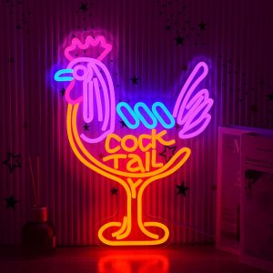 Cocktail Glass Neon Sign for Wall Decor Unique Cocktail LED Neon Sign Dimmable Rooster Light Up Sign Usb Powered Martini LED Neon Light for Bar Pub Man Cave Party (16.54 * 12.6 in)