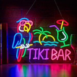 Bar Parrot Palm Tree Neon Sign for Wall Decor Hawaii Beach Bar LED Light up Signs with Dimmer for Pub Party Man Cave Room Art Decor Gift