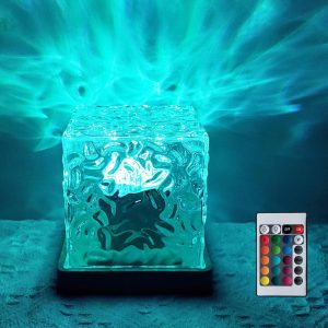 Ocean Wave Projector Light, Rechargeable Cube 16 RGB Color Changing Water Ripple Mood Lamp for Bedroom,Bathroom Decor