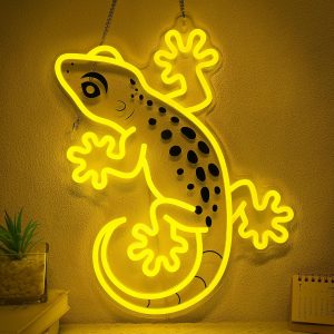 Gecko Neon Sign, Gecko Wall Art Decor Gifts with USB Power, Wild Reptile Themed Ambient Lighting for Bedroom, Office, Game Room and Bar